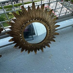 Gold Sunburst Wall Mirror & brass cross